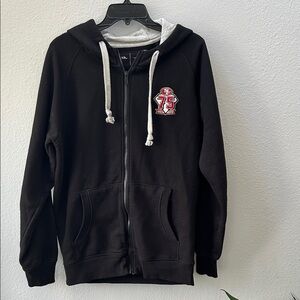 San Francisco 49 Antigua Black Zip-Up Hoodie logo patch M